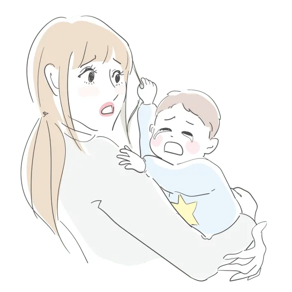 女性が赤ちゃんを抱っこしながらあやしているイラスト