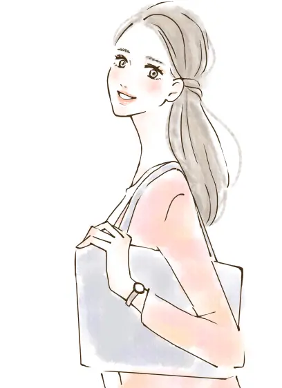鞄を持った女性が笑顔でこちらを見ているイラスト